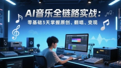 [AI/音乐] AI音乐全链路实战变现课：零基础3天掌握原创、翻唱、变现（465.6M）