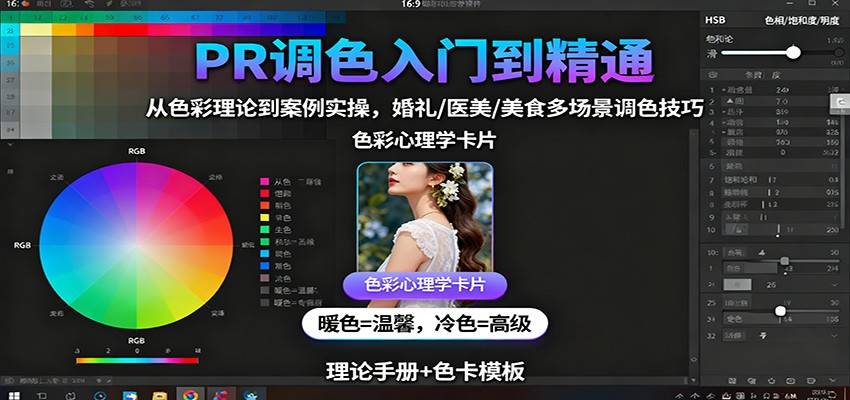 PR调色入门到精通：从色彩理论到案例实操，婚礼/医美/美食多场景调色技巧