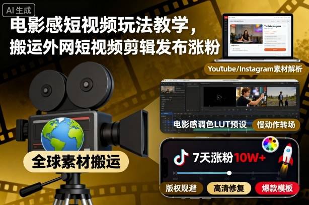 电影感短视频玩法教学,搬运外网短视频剪辑发布涨粉 电影感短视频玩法教学,搬运外网短视频剪辑发布涨粉