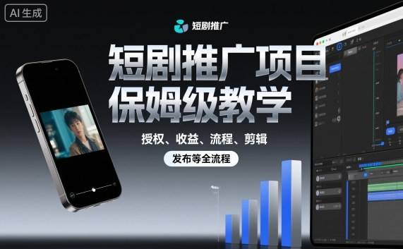 短剧推广项目保姆级教学,授权、收益、流程、剪辑,发布等全流程 短剧推广项目保姆级教学,授权、收益、流程、剪辑,发布等全流程