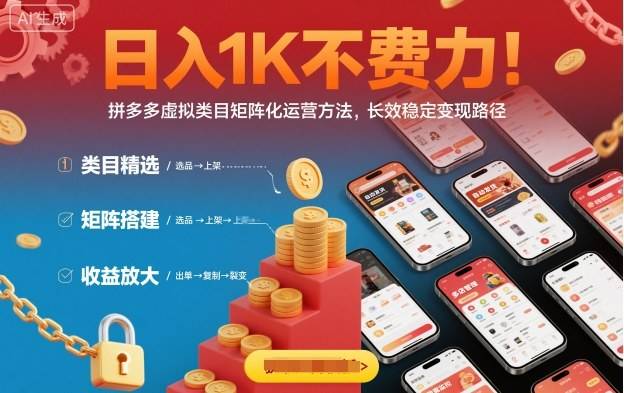 日入1K不费力!拼多多虚拟类目矩阵化运营方法,长效稳定变现路径 日入1K不费力!拼多多虚拟类目矩阵化运营方法,长效稳定变现路径