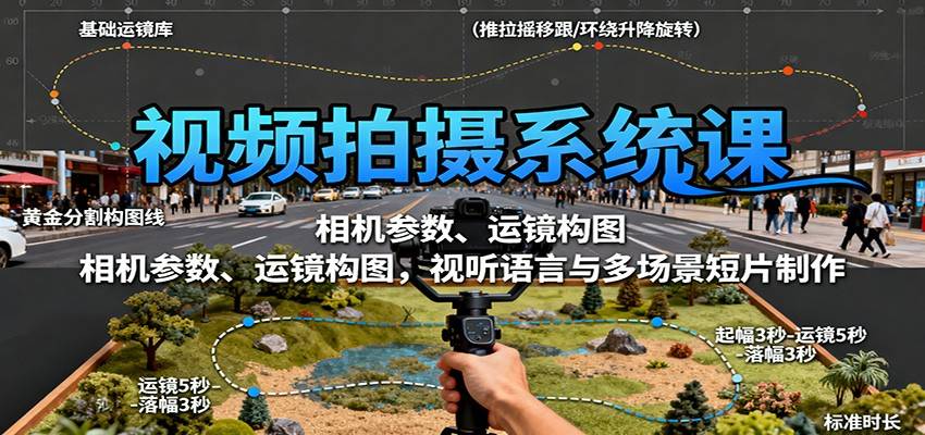 视频拍摄系统课：相机参数、运镜构图，视听语言与多场景短片制作
