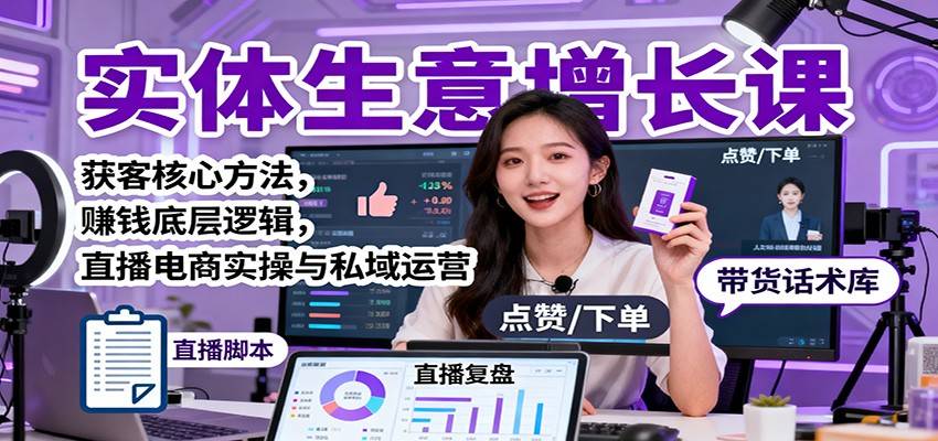 实体生意增长课：获客核心方法，赚钱底层逻辑，直播电商实操与私域运营