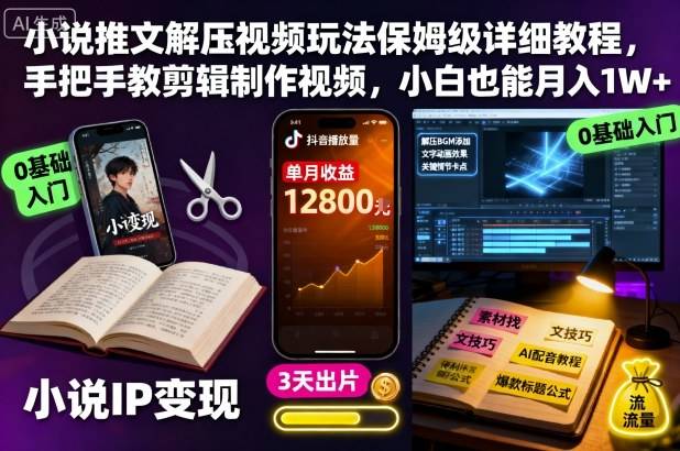 小说推文解压视频玩法保姆级详细教程,手把手教剪辑制作视频,小白也能月入1W+ 小说推文解压视频玩法保姆级详细教程,手把手教剪辑制作视频,小白也能月入1W+