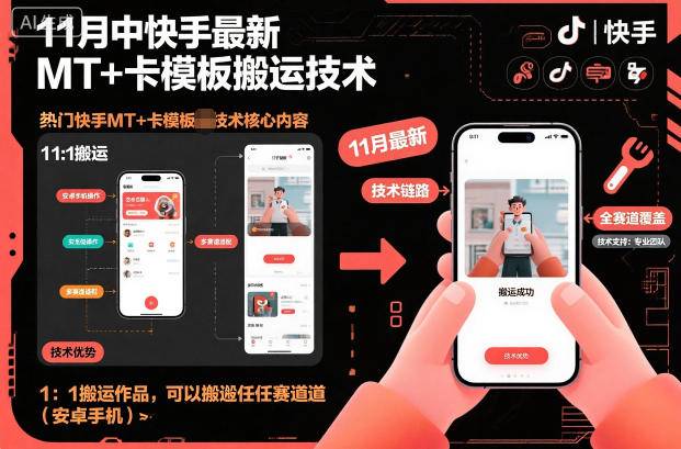 11月中快手最新MT+卡模板搬运技术,1:1搬运作品,可以搬运任何赛道(安卓手机) 11月中快手最新MT+卡模板搬运技术,1:1搬运作品,可以搬运任何赛道(安卓手机)