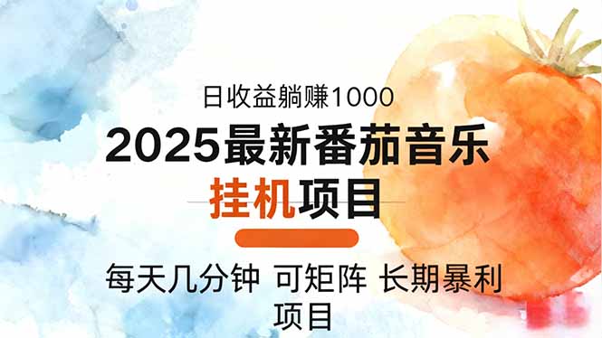 2025年最新番茄音乐人挂机项目，每天几分钟，月入1000＋，可矩阵，一台…