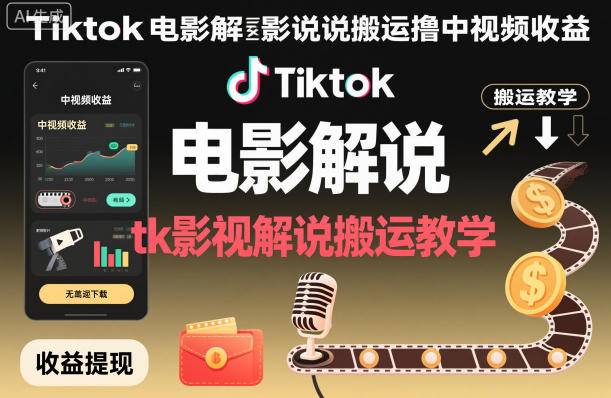 Tiktok电影解说搬运撸中视频收益