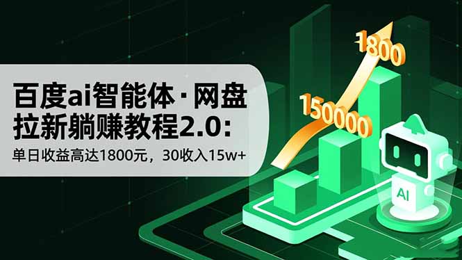 百度ai智能体·网盘拉新躺赚教程2.0:单日收益高达1800元,30收入15w+ 百度ai智能体·网盘拉新躺赚教程2.0:单日收益高达1800元,30收入15w+
