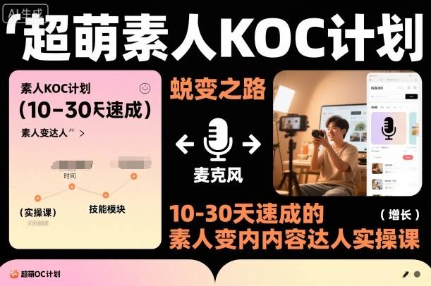 超萌素人KOC计划,10-30天速成的素人变内容达人实操课,适合想做短剧小说推文电商推广的素人入局 超萌素人KOC计划,10-30天速成的素人变内容达人实操课,适合想做短剧小说推文电商推广的素人入局