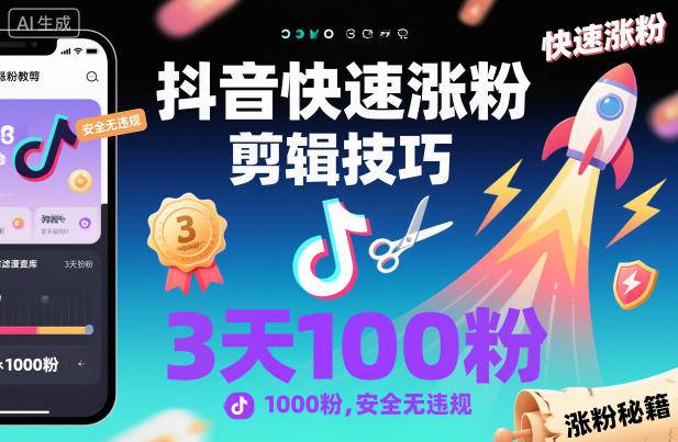 抖音快速涨粉剪辑技巧,3天1000粉,安全无违规 抖音快速涨粉剪辑技巧,3天1000粉,安全无违规