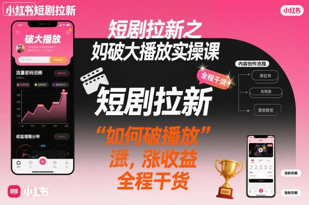 短剧拉新之小红书如何破大播放实操课,如何破播放,涨收益,全程干货 短剧拉新之小红书如何破大播放实操课,如何破播放,涨收益,全程干货