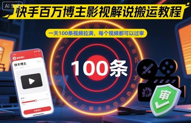 快手百万博主影视解说搬运教程,一天100条视频拉满,每个视频都可以过审 快手百万博主影视解说搬运教程,一天100条视频拉满,每个视频都可以过审