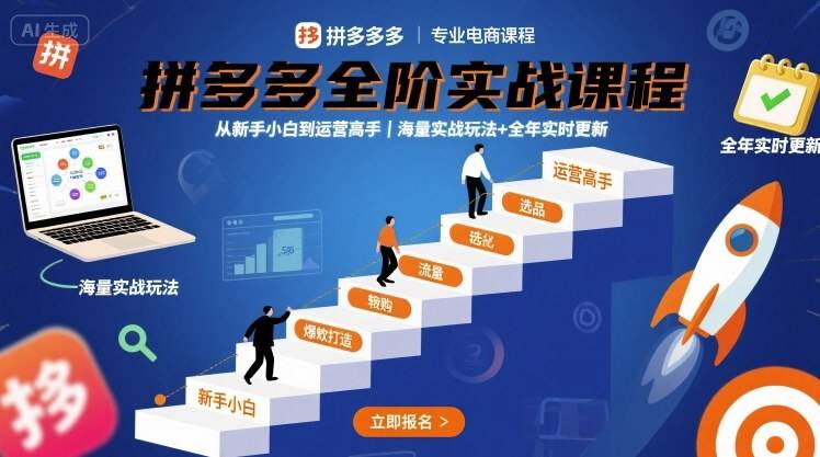 拼多多全阶实战课程,从新手小白到运营高手,海量实战玩法+全年实时更新【2025年10月更新】 拼多多全阶实战课程,从新手小白到运营高手,海量实战玩法+全年实时更新【2025年10月更新】