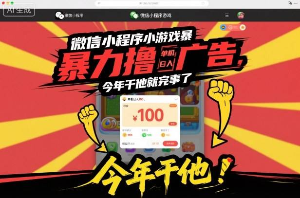 微信小程序小游戏暴力撸广告,单机日入100,今年干他就完事了 微信小程序小游戏暴力撸广告,单机日入100,今年干他就完事了