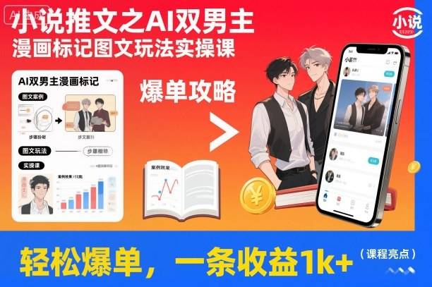 小说推文之AI双男主漫画标记图文玩法实操课