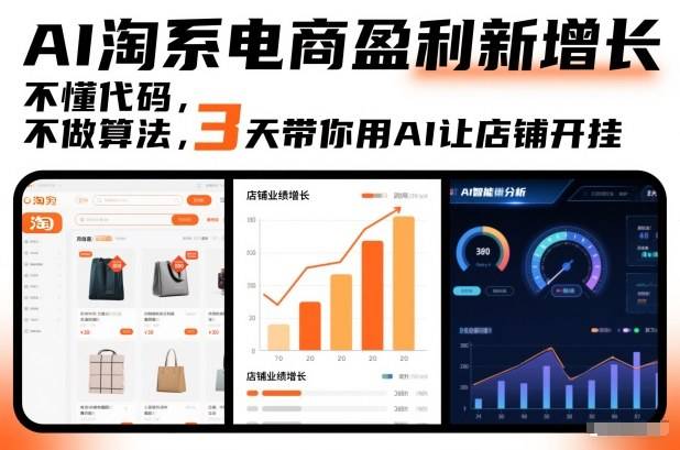 AI淘系电商盈利新增长,不懂代码,不做算法,3天带你用AI让店铺开挂 AI淘系电商盈利新增长,不懂代码,不做算法,3天带你用AI让店铺开挂