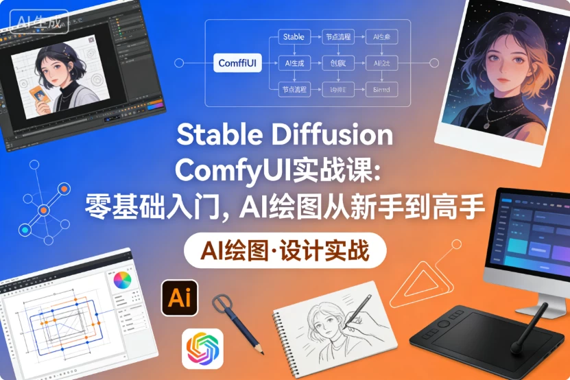 [AI/Comfyui/Stable Diffusion/绘图/设计] Stable Diffusion ComfyUI实战课：零基础入门，AI绘图从新手到高手 [1.8G]