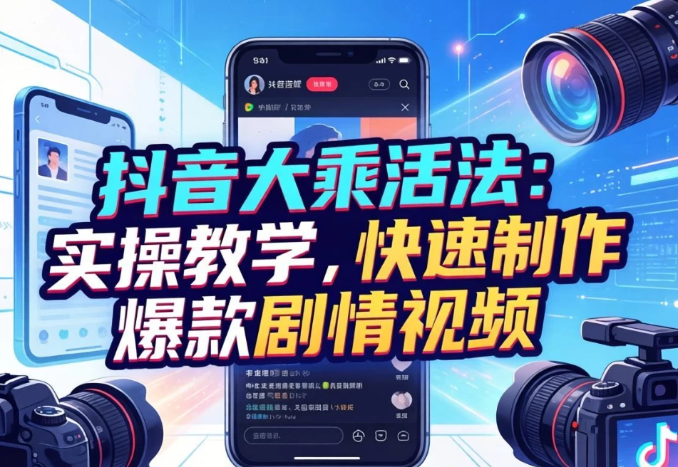 [抖音/短视频/视频] 抖音大乘活法：实操教学，快速制作爆款剧情视频 [11.3G]